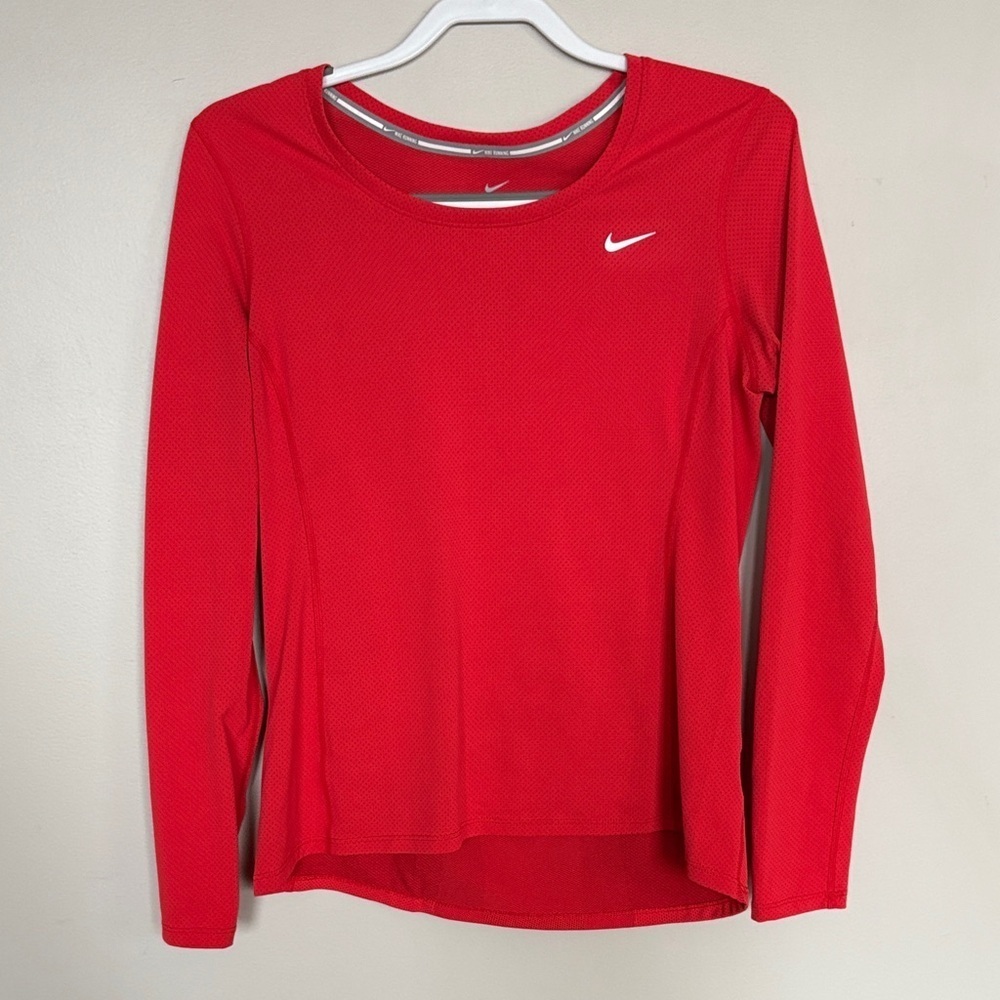 Nike Dri-FIT Women’s Running Long Sleeve Red Mesh Top Size M